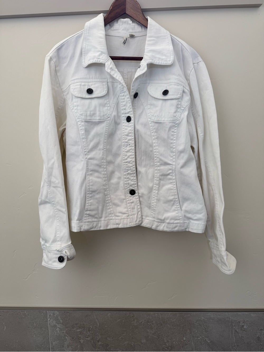 St. John's Bay White Denim Jacket with Black Buttons